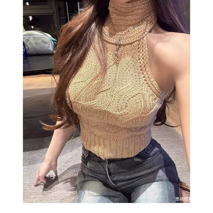 900 топ-халтер женский безрукавный жилет летняя верхняя одежда 2025 новый сексуальный стиль для девушек с открытой спиной