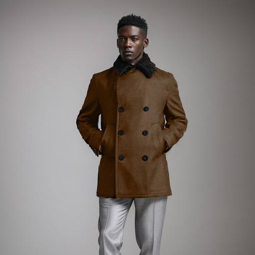 Men's Autumn/Winter Double-breasted Wool Sheep's Wool English-style Wool Coat Tailored Wool Coat