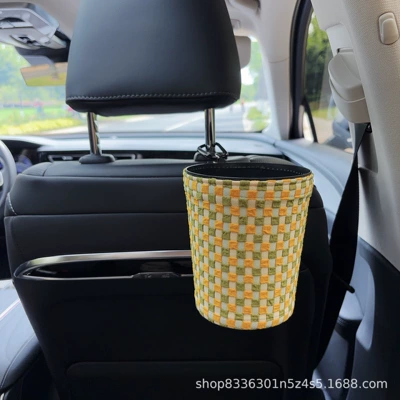 high-end feel, cute cartoon design, Car tissue box/set - yellow-green-bubble-pattern-trash-can-with-trash-bags-seat-version