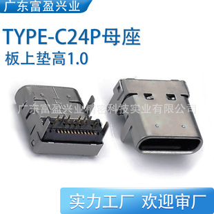 Type-C24P Female Base Plate with 1.0mm Four-Pin Plug-In Board 10.0 Long 12Dip+12Smt Double Shell Female Head