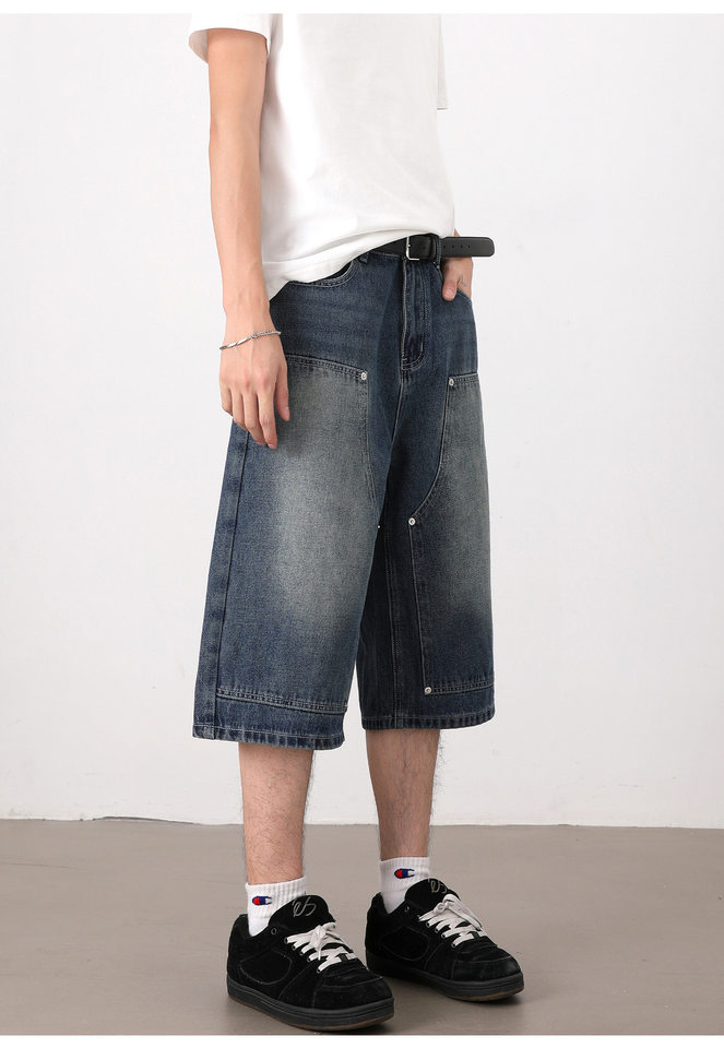 Quần jean nam ống suông rộng lửng giặt mài phong cách retro — Denim đen, Xanh nhạt, Xanh đậm chi tiết 15