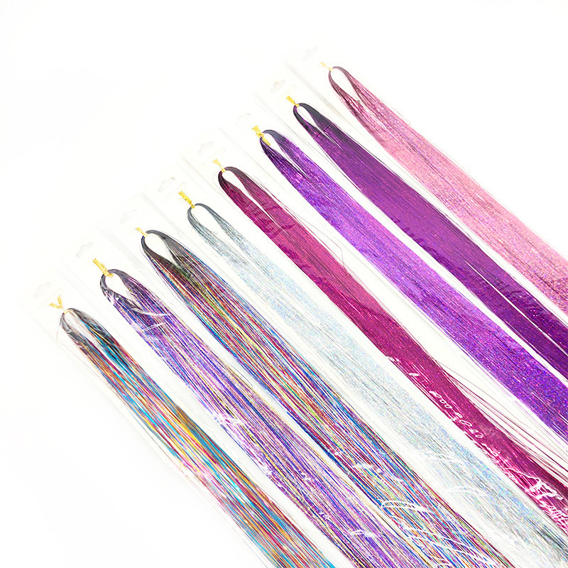 Colorful Laser Silk Seamless Hair Extensions, Colorful Shiny Gold Wire Nightclub Style Fashionable Braided Hair Ready-Made Wig