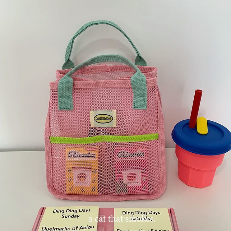 Ins K-Style Small Fresh Satchel Mesh Beach Bag Leaking Bath Bag Bath Pocket Large Capacity Travel Swimming Delivery