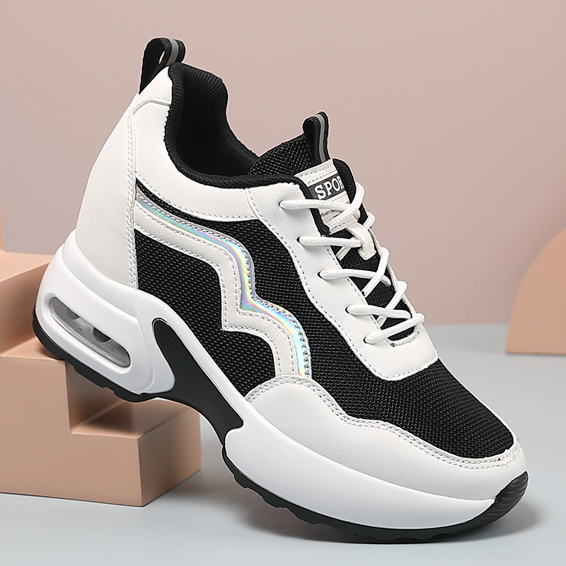 2025 nuevas zapatillas de malla transpirables zapatos de mujer tendencia transpirables versátiles con suela gruesa aumentando la altura de los zapatos casuales zapatos cojín de aire