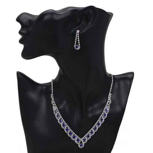 European and American bride jewelry set of four pieces blue zircon necklace earrings bracelet satin heat diamond clutch evening bag 