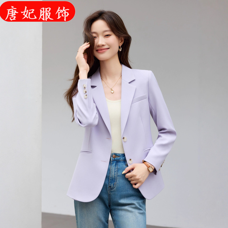 Purple Elegant Long-Sleeved Small Suit Collar Jacket for Women Professional Casual Autumn and Winter New Style 2025 Work Clothing Versatile Trend Purple Elegant Long-Sleeved Small Suit Collar Jacket for Women Professional Casual Autumn and Winter New Style 2025 Work Clothing Versatile Trend