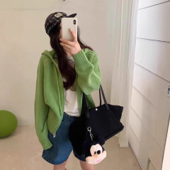 20%羊毛连帽卫衣女宽松毛衣开衫外套短款内搭针织衫加厚洋气百搭