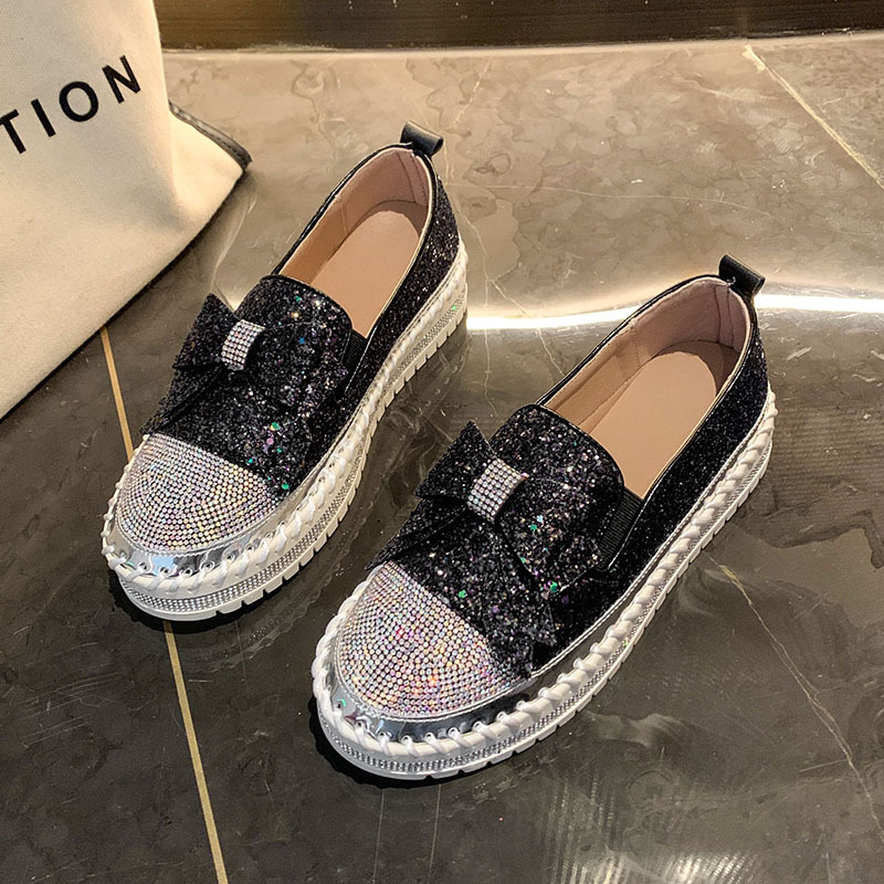 Damen Plattform Slipper Mit Strass Schleife Und Glitzer Sohle_voghion.com