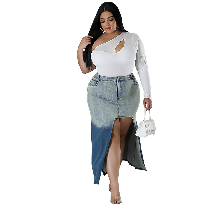 (Cross-border trading), denim skirt, J8011, plus size, gradient
