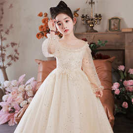 女童礼服小女孩生日钢琴演奏演出服儿童圆锁蓬蓬裙花童婚礼公主裙