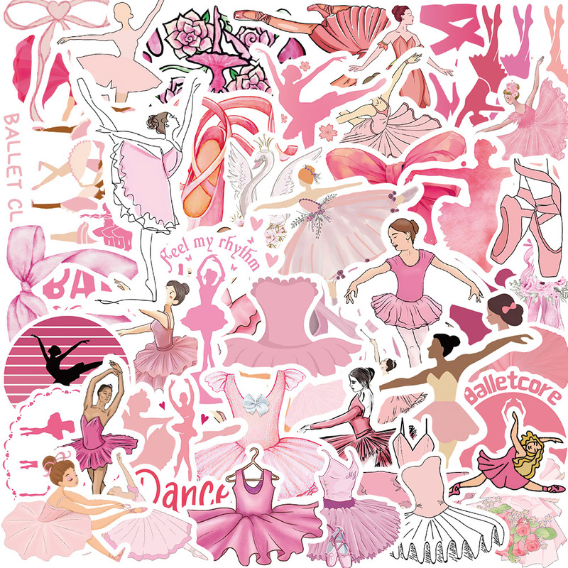 50 Pink Ballet Graffiti Stickers Decorative Guitar Notebook Luggage DIY Waterproof Stickers Cross-border Approachable