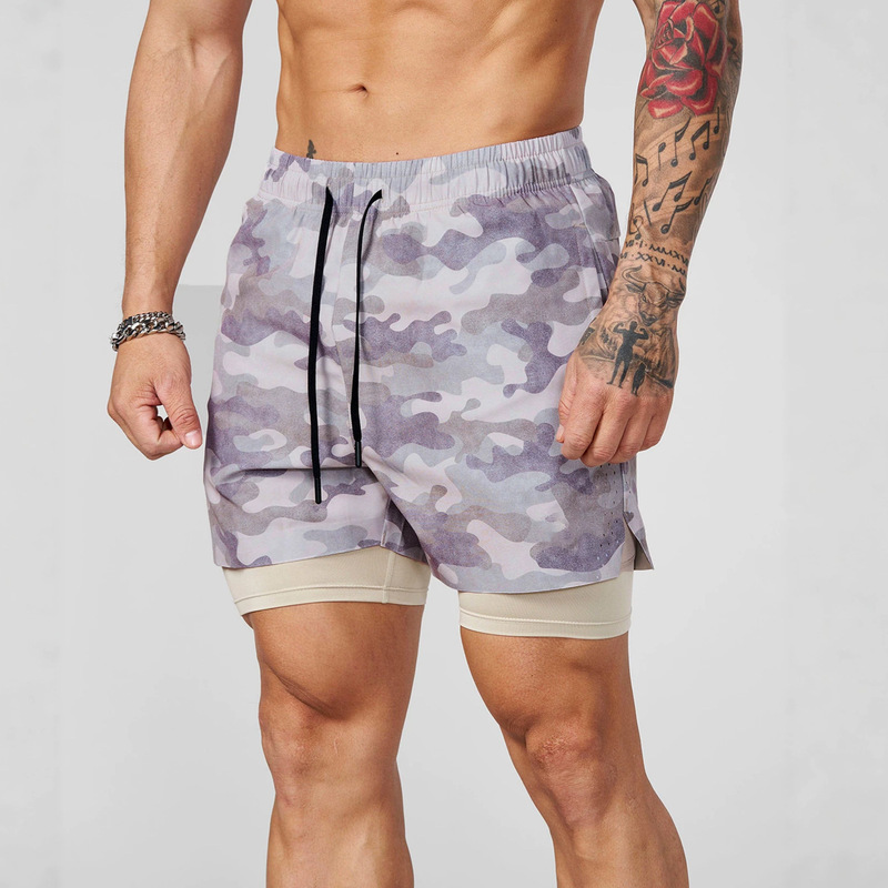 European and American foreign trade cross-border Amazon men's shorts, summer sports casual breathable double-layer camouflage drawstring joggers