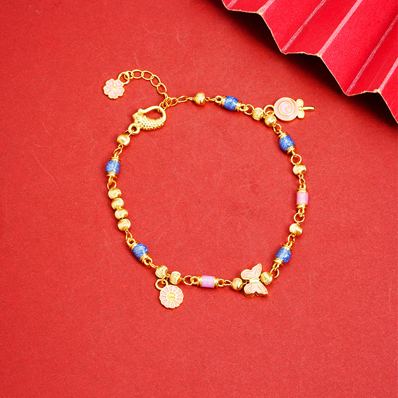 Brazalete de oro de arena vietnamita goteo de aceite mariposa pirola de pirola de goma de frisa brazalete de mujer diseño de joyas no se desvanecen durante mucho tiempo