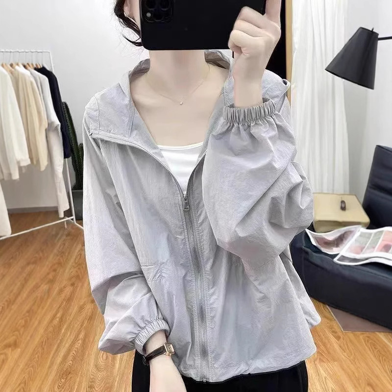 夏薄いフード付きルーズ日焼け止め服女性のための 2025 韓国スタイルの新しい多用途トップ日焼け止めカーディガン多用途ジャケット|undefined