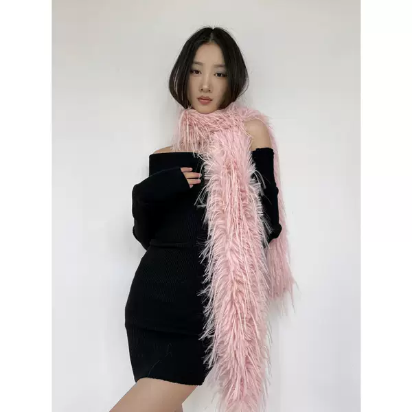 Niche Personality Spice Girl Long Mao Mao Scarf Imitation Mink Hair Thickened Soft Waxy Warm Plush Solid Color Fur Neck
