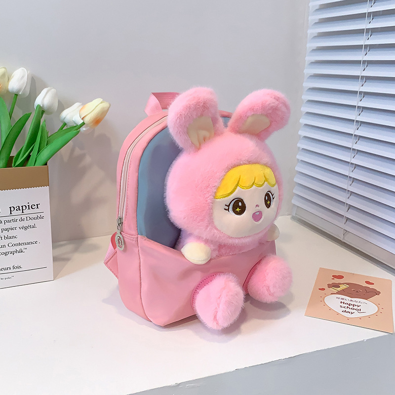 Nueva mochila de jardín de infantes de dibujos animados, mochila infantil, mochila ultra ligera, muñeca de peluche, fabricante de mochila para niñas
