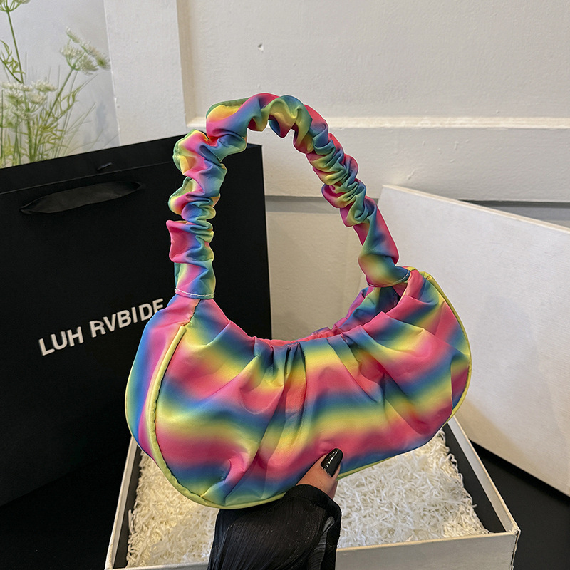 Stylish Versatile Pleated Cloud Bag 2024 Summer New Arrival Lightweight Women's Crossbody Bag Personality Striped Underarm Bag