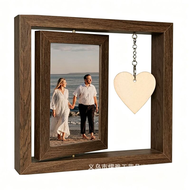 Cross-Border Vintage Wooden Rotating Photo Frame Couple Creative Pendant Heart-Shaped Photo Frame Display Stand Christmas Gift Pet Size Cross-Border Vintage Wooden Rotating Photo Frame Couple Creative Pendant Heart-Shaped Photo Frame Display Stand Christmas Gift Pet Size