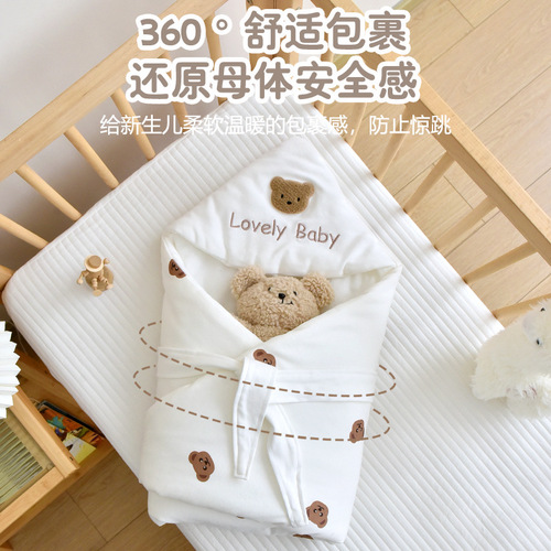 新生婴儿抱被纯棉0-12个月初生宝宝纯棉卡通印花抱被产房襁褓裹巾