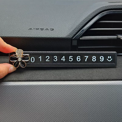 Car number plate mobile: Other Automotive Interior Supplies - black-diamond-flower-black-alloy-sliding-parking-card