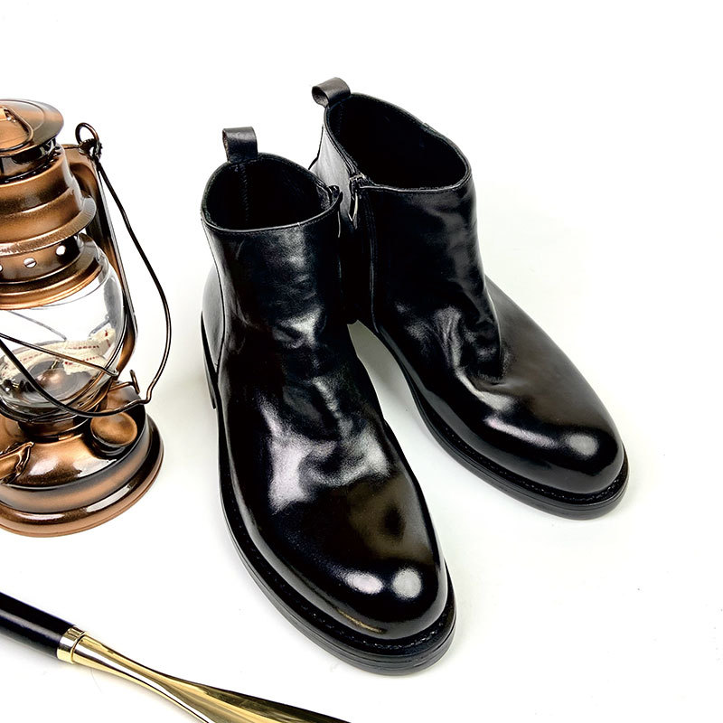 공장 영국 빈티지 세척 말 가죽 부츠 높은 최고 캐주얼 굿 이어 신발 발목 부츠 포인팅 첼시 부츠 남성
