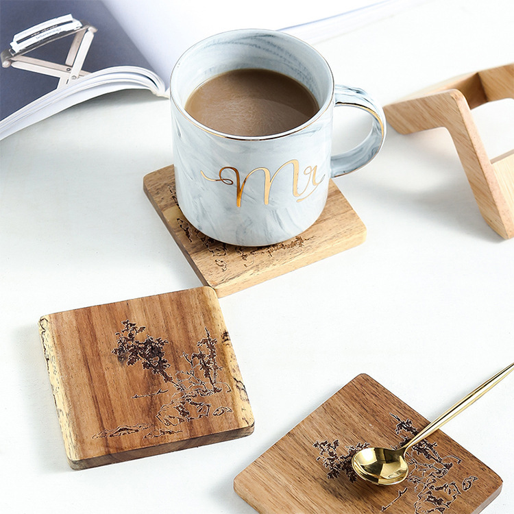 Montaña rusa de madera del acacia del estilo chino directa de la fábrica posavasos de madera del té