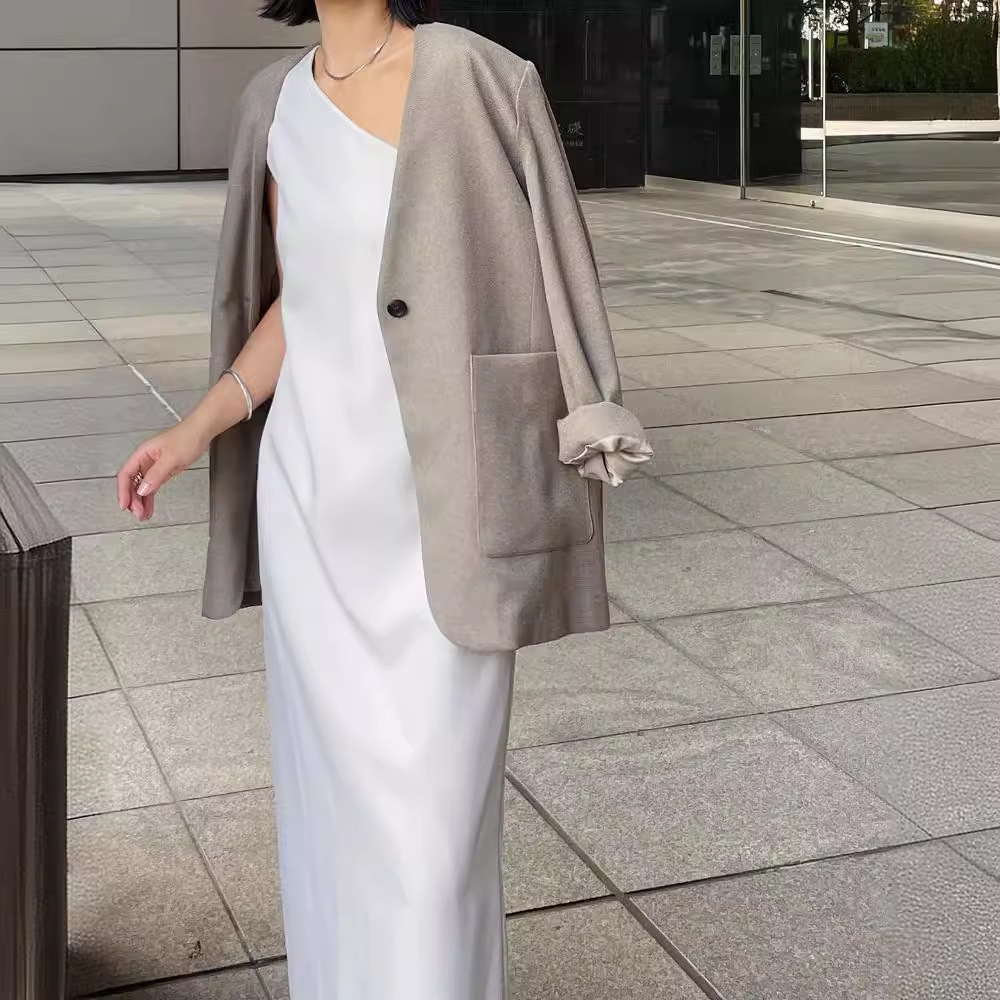 乾鶴春夏新作日系insブロガーのおしゃれなシングル肩のレトロなワンピースが痩せています。