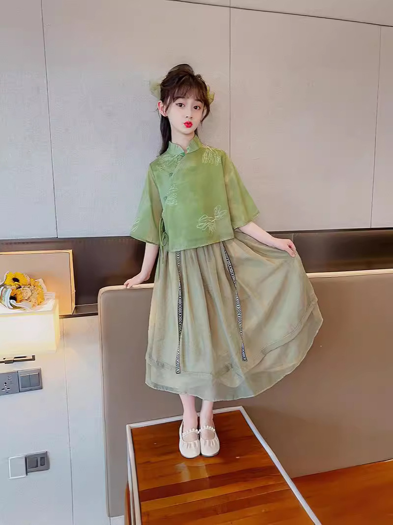 Girls Jiangnan Water Town Spring and Summer Hanfu 2024 New Children's Advanced National Style Skirt Children's Chinese Disc Button Suit