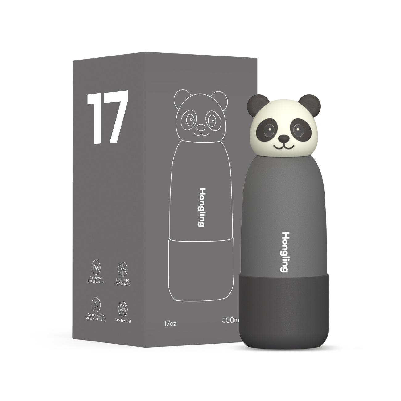 Taza de aislamiento al vacío de acero inoxidable de explosión transfronteriza lindo cabeza de panda de dibujos animados taza de agua para niños taza de paja portátil al aire libre