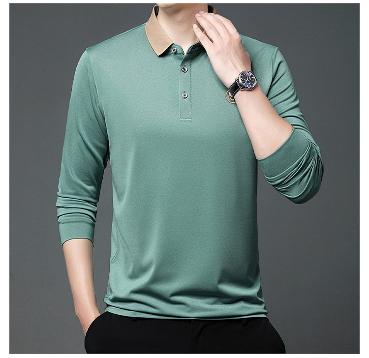 Polo de manga comprida para homem em algodão casual_voghion.com