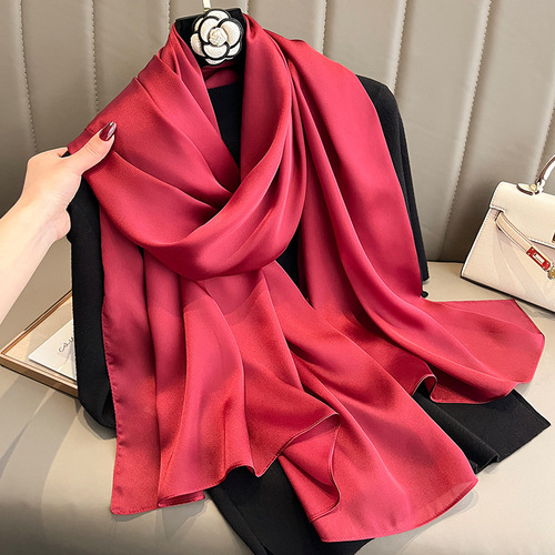 Korean Spring and Autumn New Solid Color Summer Sunscreen Beach Scarf Women's Silk Scarf Air Conditioning Shawl Extra Large Gauze Scarf