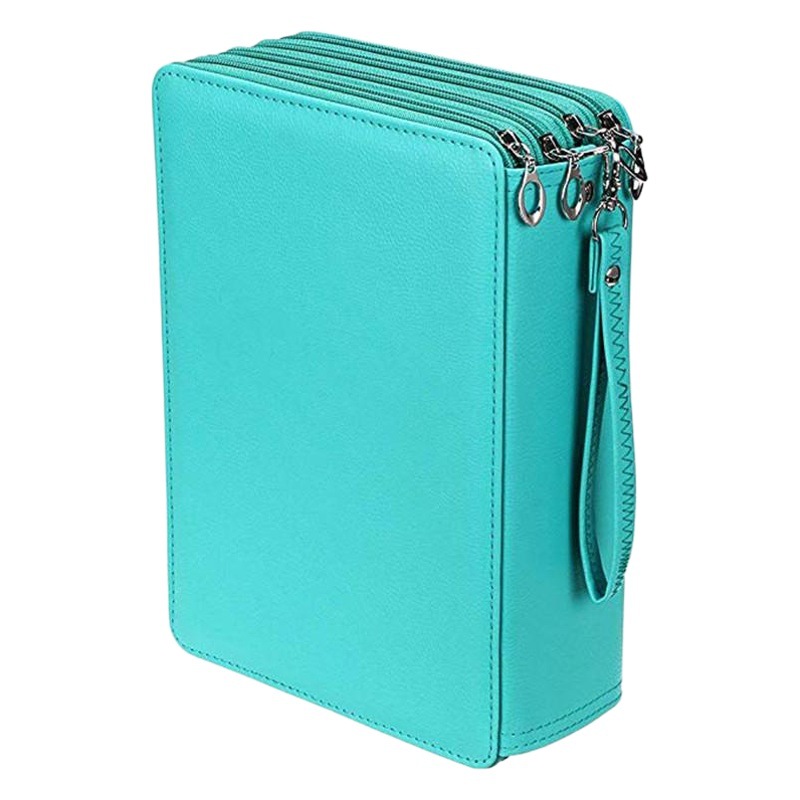 Amazon nuevo gran capacidad pu lápiz bolsa estudiante papelería bolsa 200 agujero arte pintura bolsa de almacenamiento