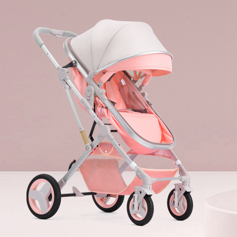 Cochecito para bebé con vista alta, se puede sentar y acostar, plegable, bidireccional, silla de auto para recién nacido.