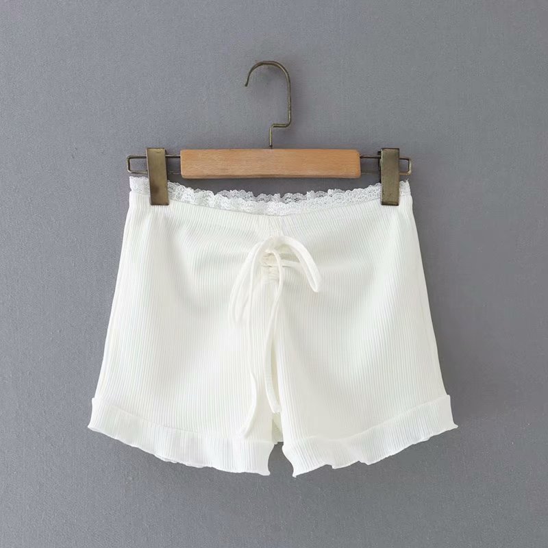 drawstring ruffled lace trim shorts NSAM43355