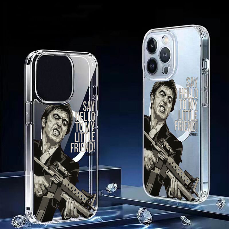 Man with a Gun Magnetic Suction Suitable for Apple Iphone15/16/17Promax Transparent All-Inclusive 16 Mobile Phone Case Protection