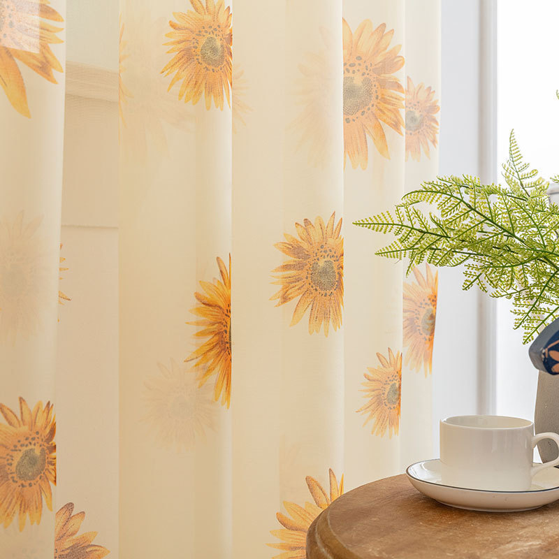 Transfronterizo amazonas flor de sol impresa de tela de tela de cortina transparente sala de estar dormitorio Shaoxing comercio exterior personalizado