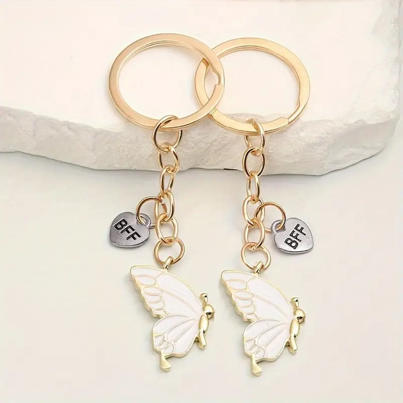 2 Pieces Butterfly Keychain, Bff Charm, Round Ring Buckle, Perfect for Best Friends, Valentine's Day