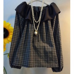 复古风时尚简约格纹荷叶边领小众宽松显瘦百搭2025秋季新款上衣女