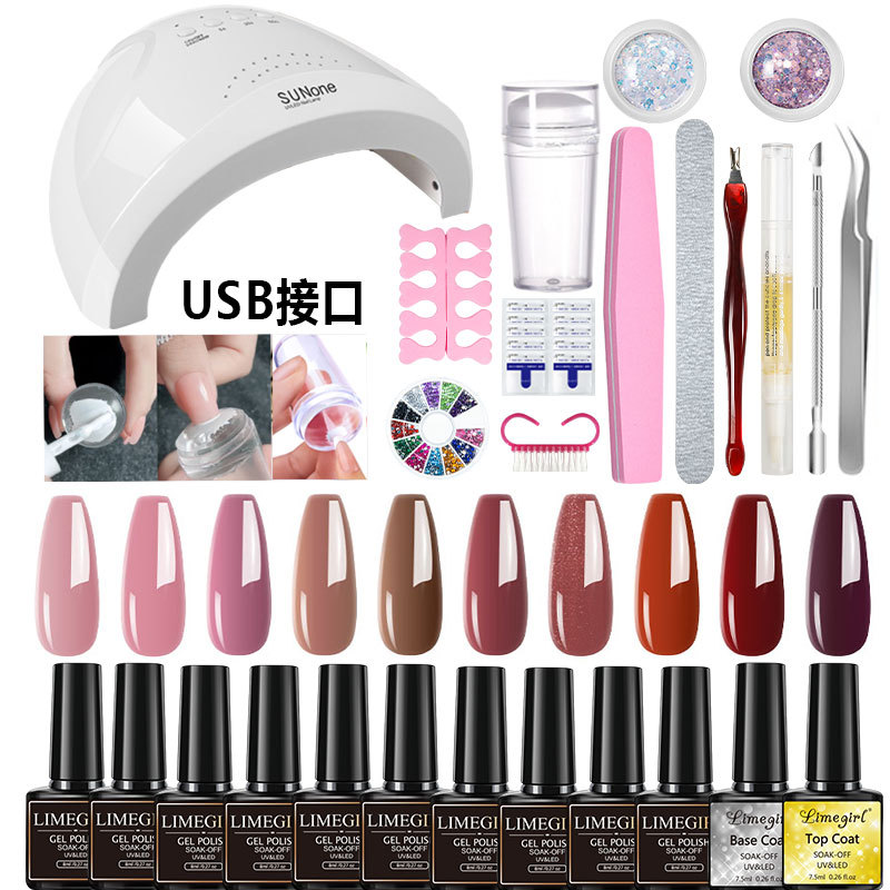 Transfronterizo nuevo producto traje de manicura lámpara de fototerapia herramienta de manicura sello conjunto completo efecto francés conjunto completo de herramientas