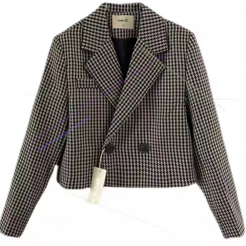 Новый Женский приталенный элегантный короткий пиджак в ломаную клетку, новинка весны и осени, маленький костюм, Топ