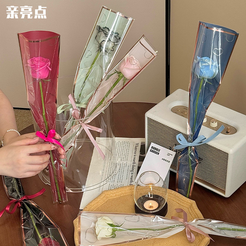 Love Phnom Penh Bolsa individual Bolsa de flores de rosas Bolsa de arreglo floral transparente Papel de embalaje de flores Material de bricolaje hecho a mano Arte floral