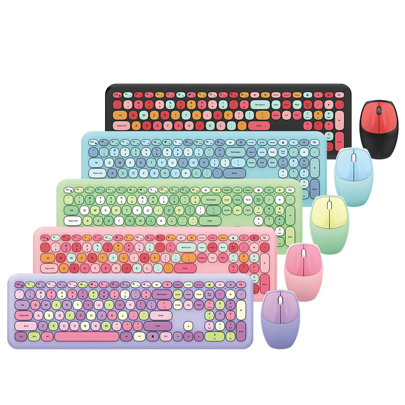 MOFii Skyscraper Hand 666 Wireless Keyboard Mouse Set Girls Cute Chocolate Unlimited Color Keyboard