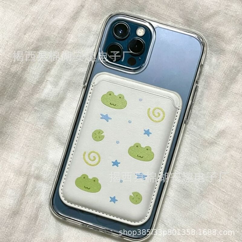 Cartoon frog compatible with Magsafe magnetic card holder for iPhone 18 Pro Max, access card 17 Pro, leather, cross-border Cartoon frog compatible with Magsafe magnetic card holder for iPhone 18 Pro Max, access card 17 Pro, leather, cross-border