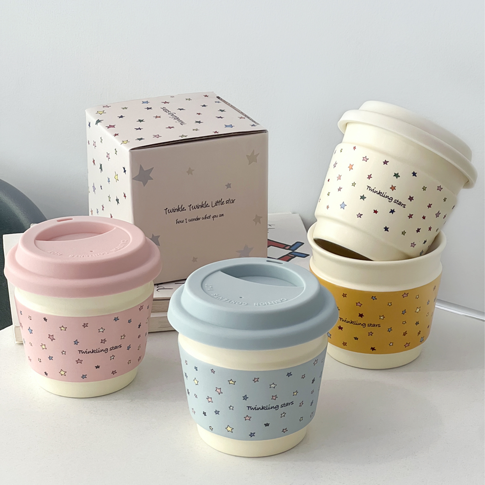 Taza de café de cerámica macaron de alto valor creativo de la serie de tazas de desayuno portátiles de mano Starins simple