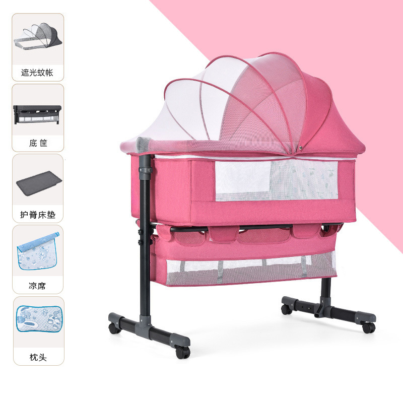 Cama cuna multifuncional para recién nacidos, extraíble con cama plegable, cama para juegos para bebés, mesa de pañales con rodillo
