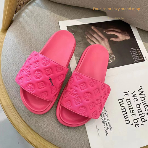 Women's outdoor slippers with Velcro closure, thick-soled flip-flops, platform sandals with embossed flat soles, versatile and trendy outdoor summer slippers