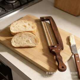 跨境木质面包刀可调节烘培吐司法棍分片器带刻尺面包切割锯面包刀