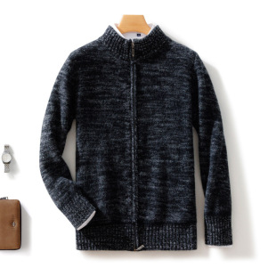 Fashionable autumn and winter New lazy zipper wool cardigan men's turtleneck loose thick cashmere wool knitted coat sweater