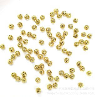14K package gold copper plated 4mm hollow flower ball round bead hydrangea DIY handmade jewelry accessories bracelet round bead necklace string