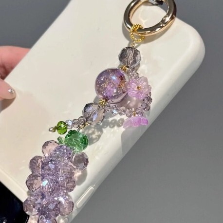 紫色のブドウビーズの携帯電話チェーン、絶妙で多用途、見栄えの良い小さな携帯電話ペンダント、ハンドバッグバッグペンダント、女性用|undefined
